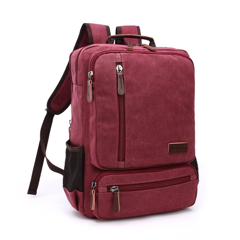 large-capacity college style student zipper schoolbag male retro backpack travel computer bag anti theft backpack: Claret