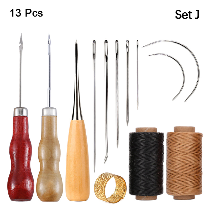 Leather Stitching Tools Kit with Hand Sewing Needles Awl Thimble Waxed Thread Set for DIY Leather Craft Shoemaker Repairs: WHITE