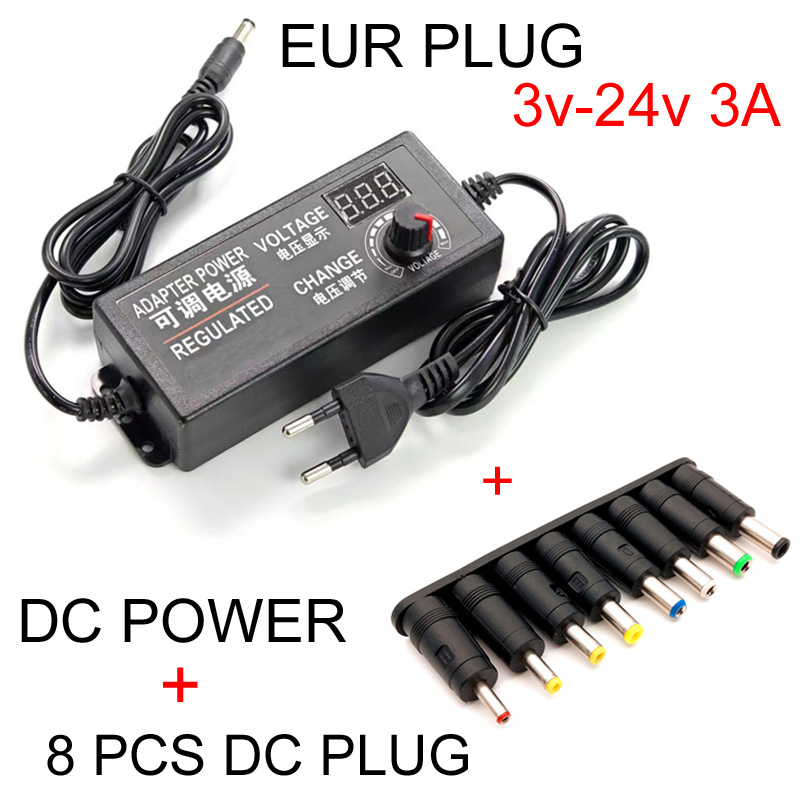 Digitale 3a regelbare spanningsadapter  ac 110v naar  dc 3v-12v-24v 5a led-indicator en jackplug voor hdd-behuizing 220v: Groente