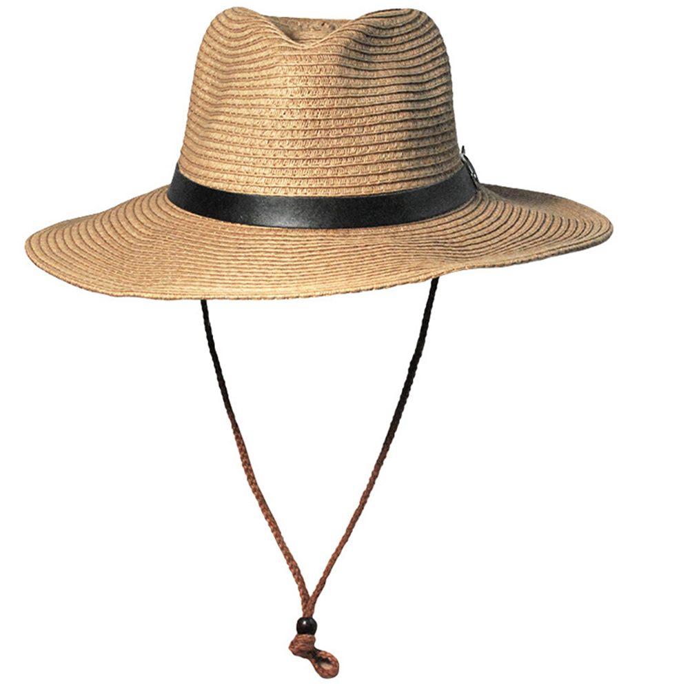 Mænd halm cowboy hat sol hat folde vestlig bred buet kant med justerbar hage rem hat til sommer udendørs  -mx8