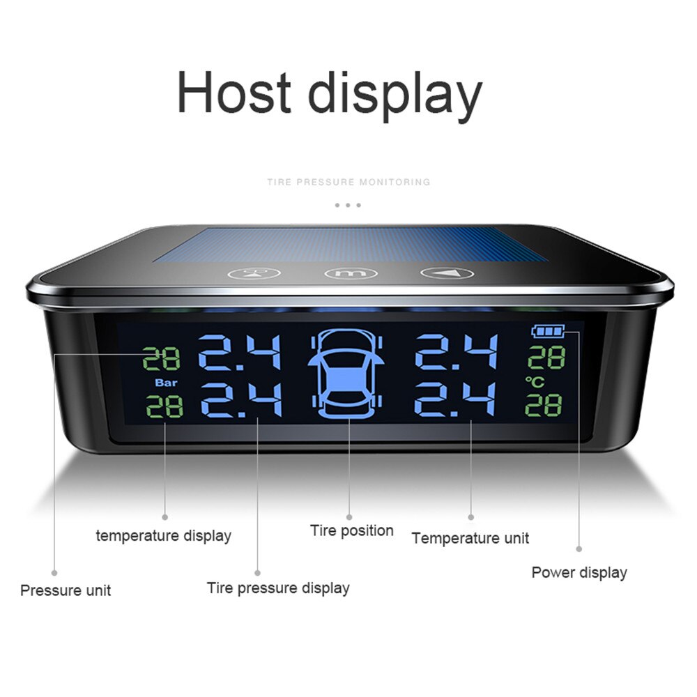 Auto Tire Pressure Monitor Systems Car Solar Tpms Security Alarm Air Leak Warning Temperature Pressure Monitoring Bar Psi