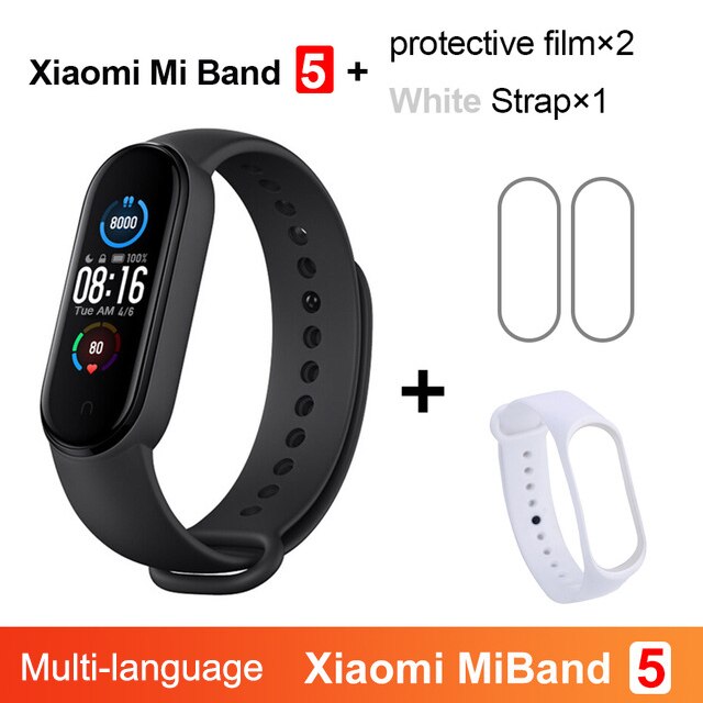 Xiaomi Mi Banda 5 Intelligente Del Braccialetto 4 di Colore Dello Schermo di Tocco di Miband 5 Wristband Fitness Pista di Ossigeno Nel Sangue Monitor di Frequenza Cardiaca smartband: GB Add White Strap