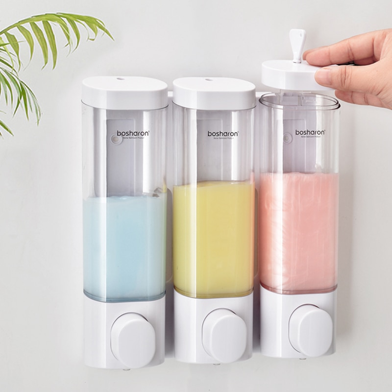 Sæbedispenser vægmonteret manual 3 kammer plastik 300ml transparent hvid badeværelse shampoo dispenser til brusebad hotelkøkken