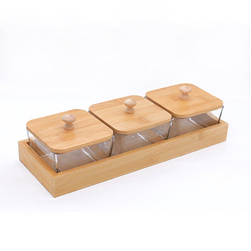 Japanese Style Glass Dried Fruit Snack Plate Snack Plate Wooden Tray Snack Plate Multi-grid Plate Glass Nut Plate