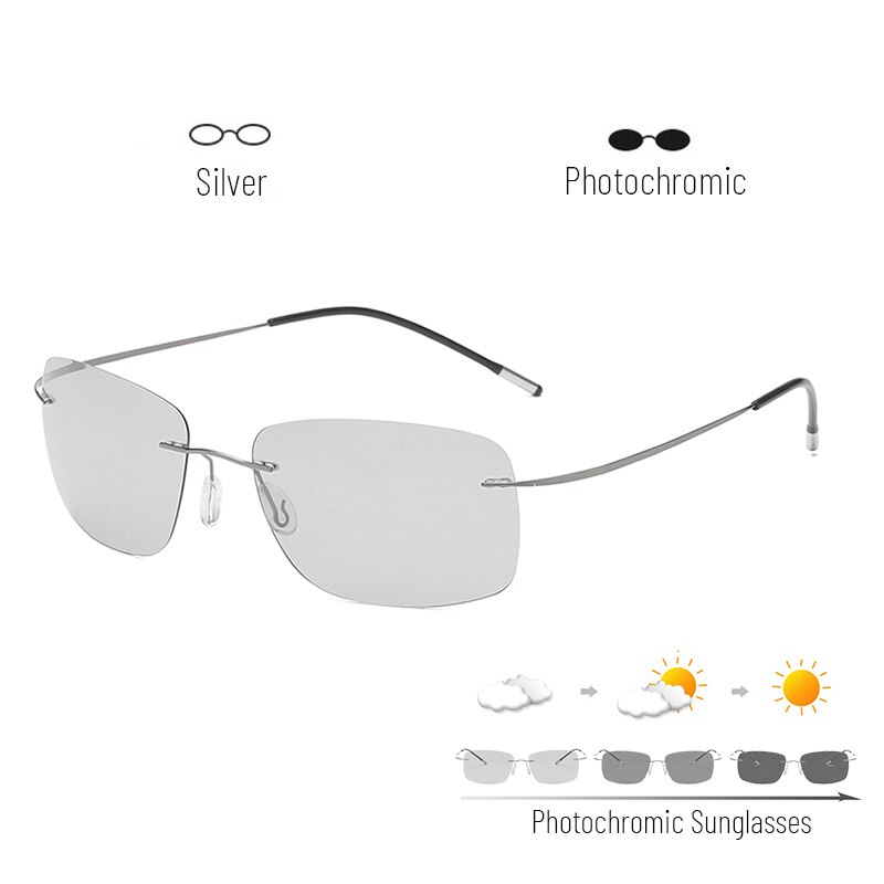 Titanium Rimless Photochromic Sunglasses Men Polarized Driving Ultralight Pilot Sun Glasses for Outdoor Fishing UV400: C3nonfoldingtempl / blacktemple