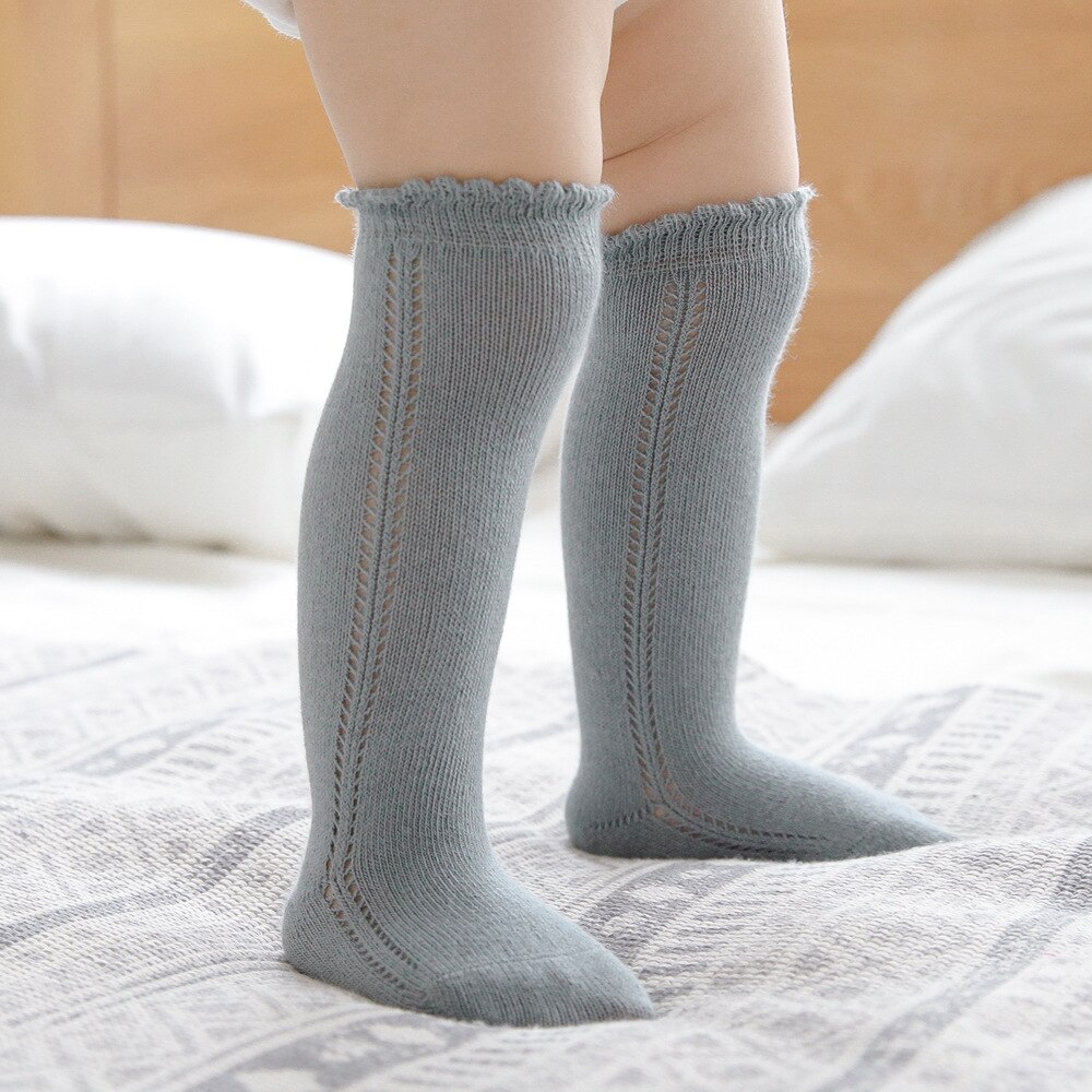 Baby Jongens Meisjes Sokken Knie Hoge Sok Zachte Katoen Peuters Kinderen Lange Sokken Hol Kinderen Socken Unisex Voor 0-5 Jaar: Grey / 0-1 Years (S)