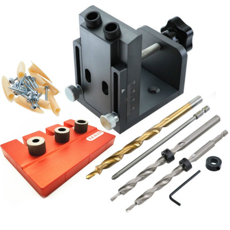 Juego de plantilla de pasador para guía de taladro, carpintería, maestro con manga de perforación para carpintería, Kit de herramientas con agujero de bolsillo para perforación