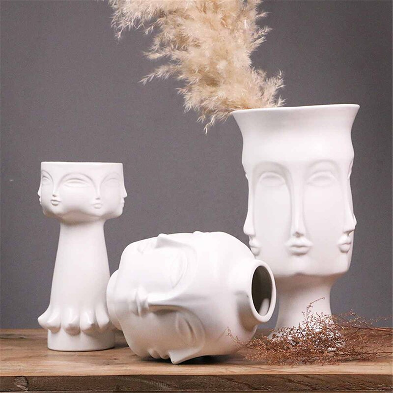 Lady / Men Face Head Planter Vase Flower Human Succulent Pot Home Garden Ornament White Ceramic Craft