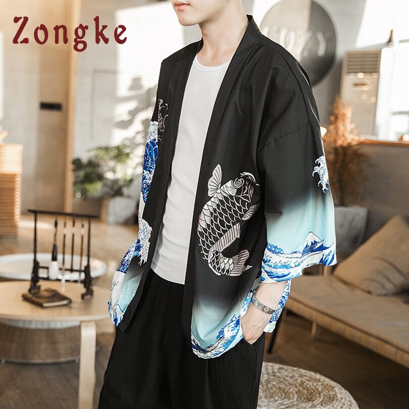 Zongke Golven Zwart Kimono Mannen Japanse Kimono Vest Harajuku Kimono Shirt Mannen Streetwear Hawaiian Shirt Mannen 5XL
