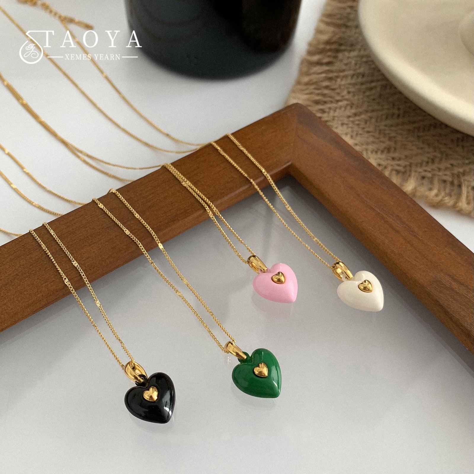 Gevoel Macarone Kleur Hart Hanger Gouden Ketting Voor Vrouw Koreaanse Mode Zoete Sieraden Meisje Romantische Sleutelbeen Keten