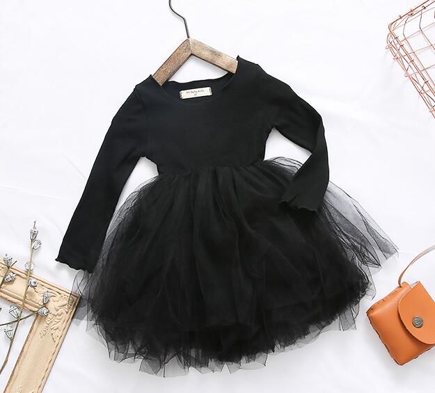 MERI AMMI enfants fille ensemble de vêtements à manches longues FloralTuTu robe de soirée pour les enfants de 1-8 ans, J639: black no fleece / size130(6-7year)