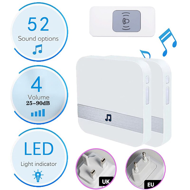 Smart Doorbell Plug-through Welcome Chime Kit Button Door Bell Wireless Remote Control Home Security Accessories