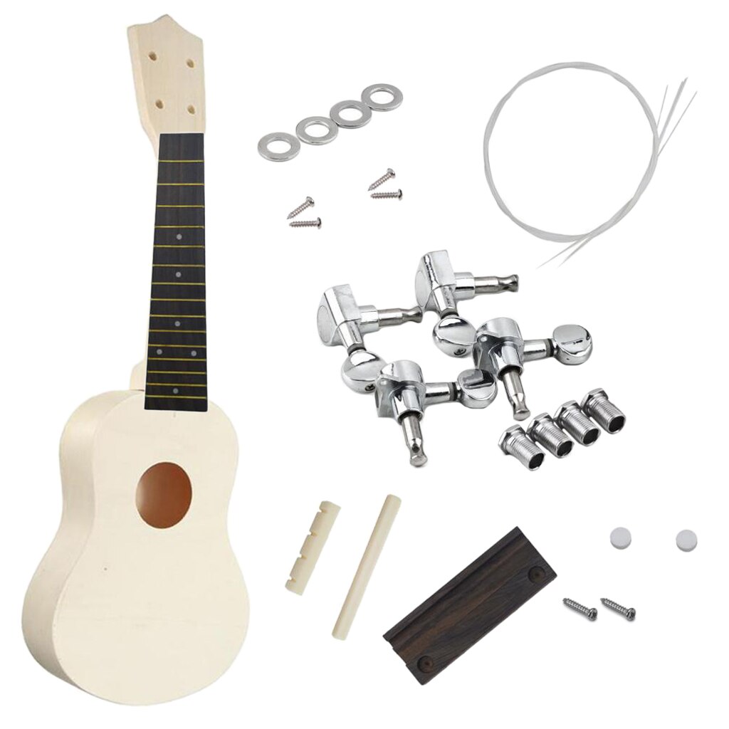 21'' Unassembled Wooden Ukulele Guitar Uke Kit DIY W/ Accessories Beginners
