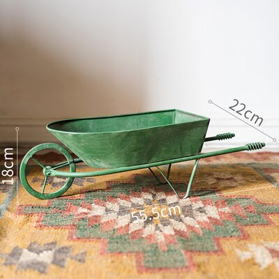 hand made antique retro green metal flower cart planters: style C