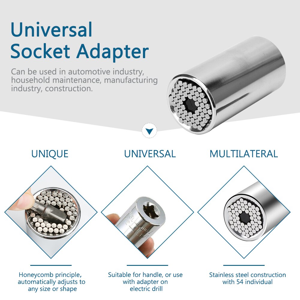 3pcs/set 7-19mm Home Universal Ratchet Socket Metric Wrench Multi-function Power Drill Adapter 105 Degree Portable Repair Metal