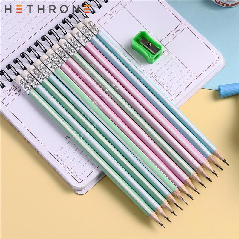 Hedrone-lápices para el colegio de madera, LÁPICES PARA escribir y dibujar, lápices simples de grafito, artículos escolares, 12 Uds.: 4pcs