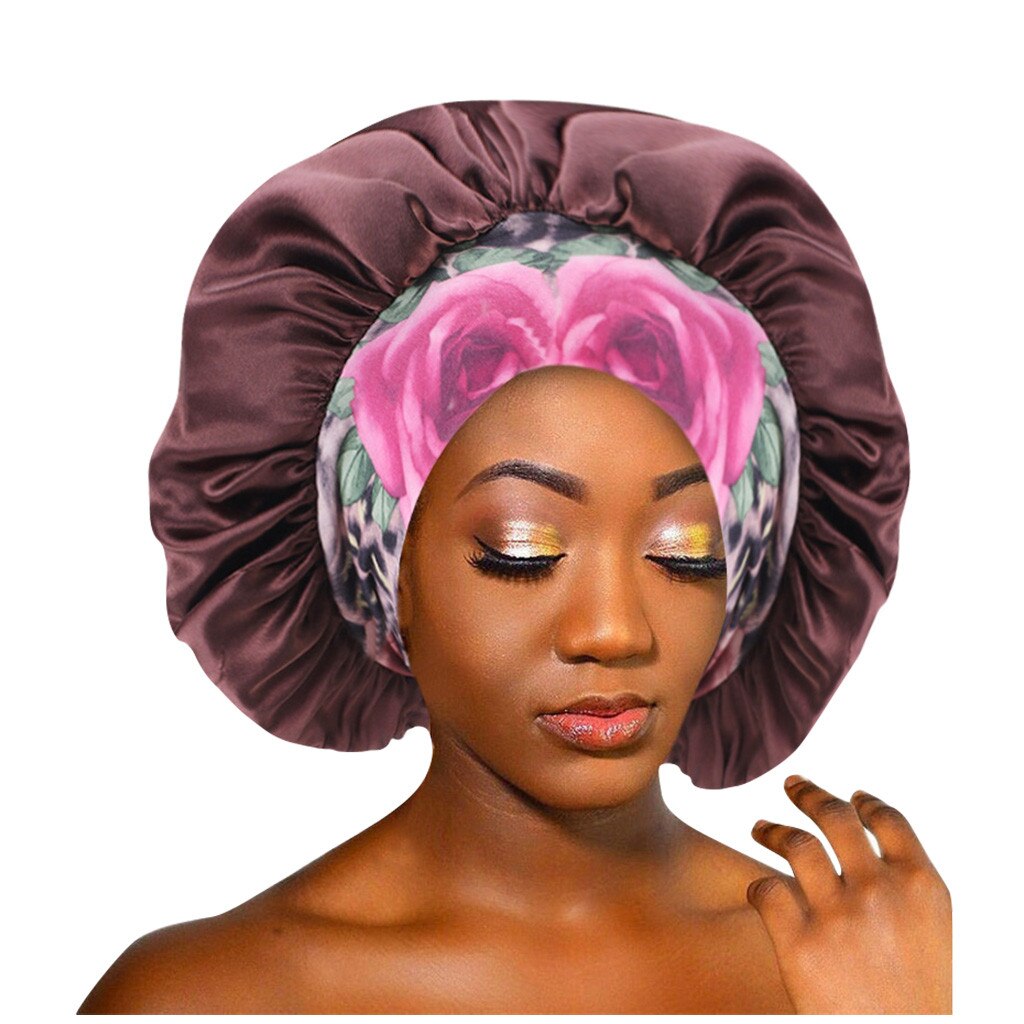 Reversible Satin Bonnet Double Layer Adjustable Size Sleep Night Cap Head Cover Bonnet Hat For For Curly Springy Hair Black