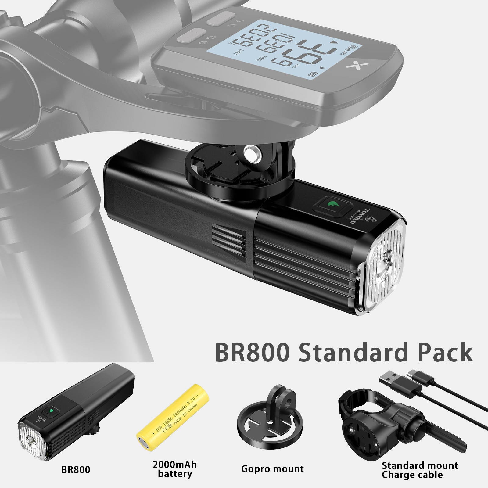 TOWILD BR800 Fahrradlicht mit Rücklicht, USB wiederaufladbar, LED, MTB, Frontlampe, Scheinwerfer, Aluminium, Taschenlampe, Fahrradlicht: Ursprünglich Titel