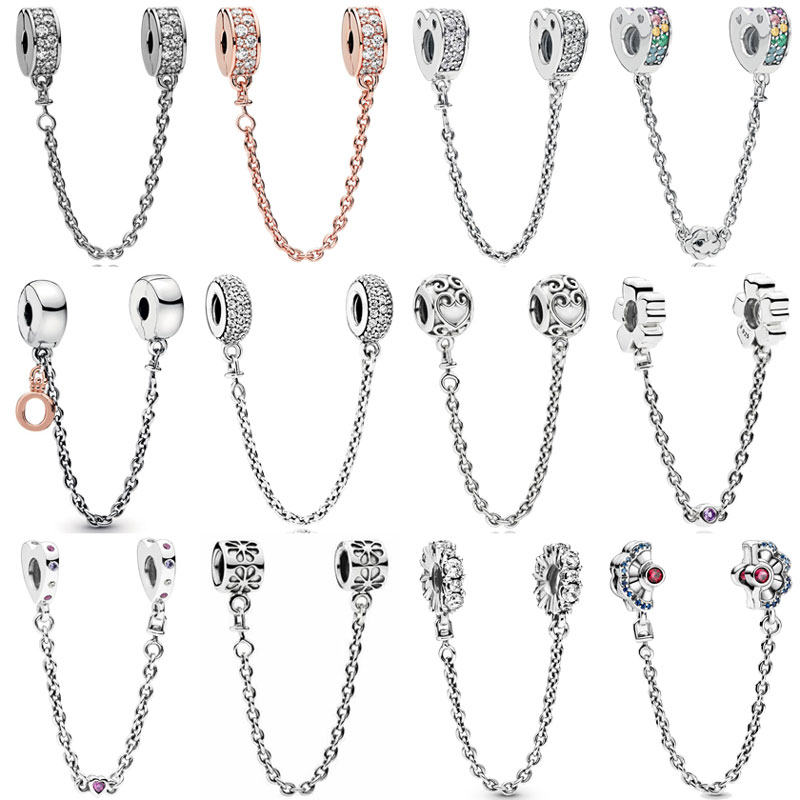 Arcs Of Love Enchanted Heart Shining Elegance Floral Safety Chain Charm 925 Sterling Silver Beads Fit Bracelet Jewelry