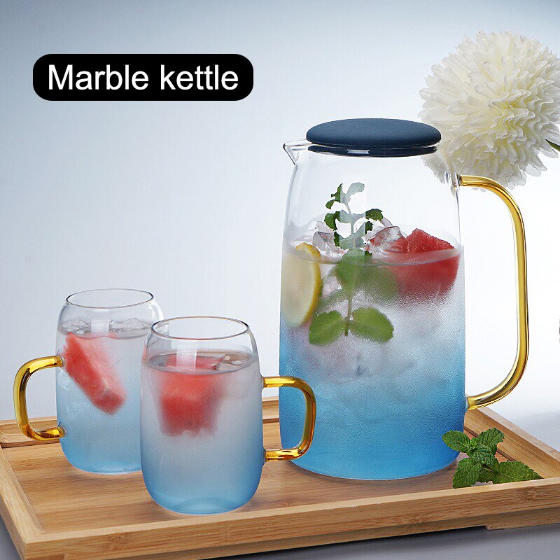 Newly Gradient Color Marble Cold Water Glass Bottle Set High Temperature Resistant Glass Jar Jug Kettle-30