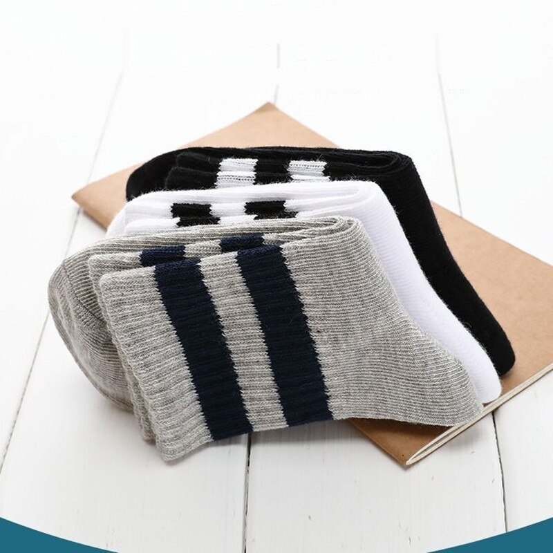 Chaussettes en coton respirantes pour enfants, 5 paires, bas de sport unisexe à rayures en coton de pour garçons et filles de 3 à 12 ans