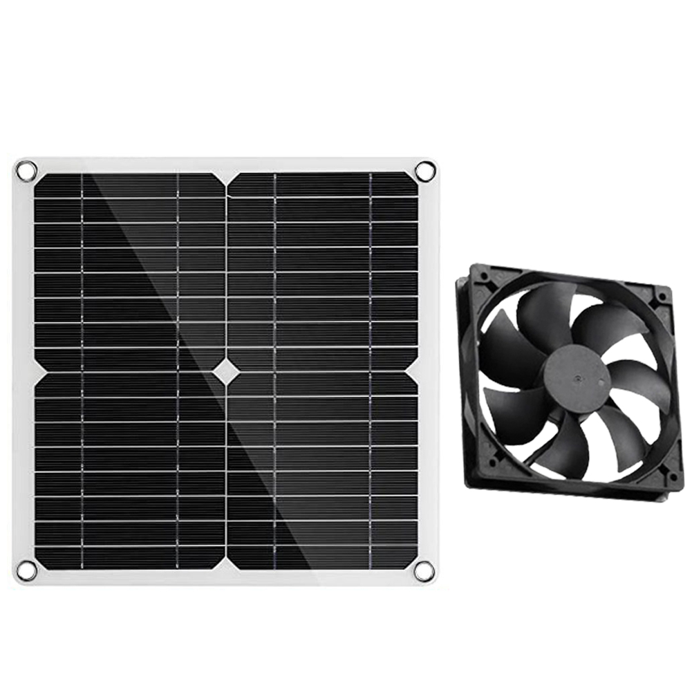 12W Solar Exhaust Fan Waterproof Solar Panel Powered Fan Mini Ventilator for Greenhouse Chicken Coop Shed Dog House Outside: black