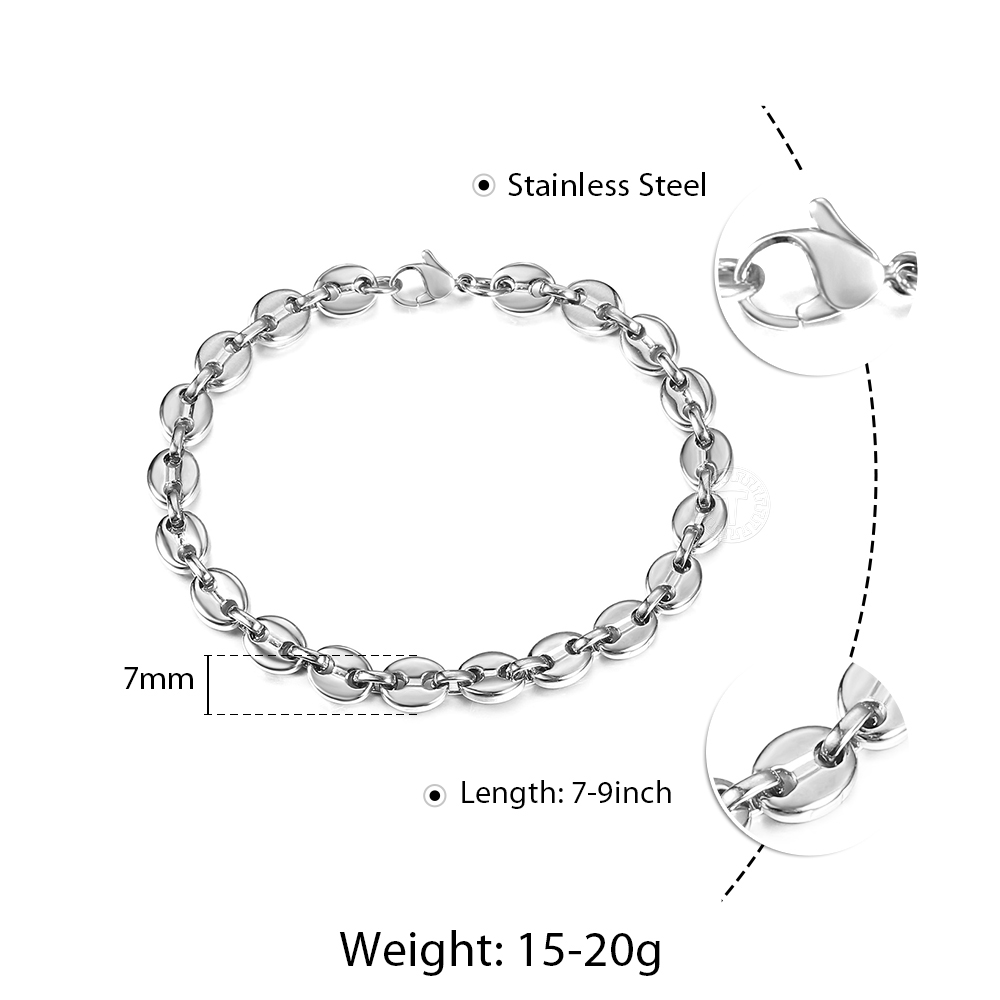 7/9/11mm Stainless Steel Coffee Beans Marina Link Chain Bracelet for Men Women Gold Silver Color Jewelry US Stock HKBM169