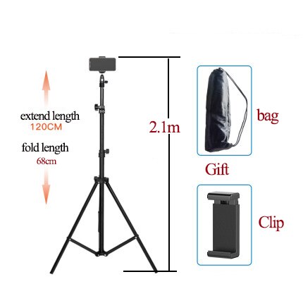 Universal Portable Aluminum Phone DSL Camera live tripod stand Mount Digital Camera Tripod Support LED Ring light for iPhone: 2.1 m tripod