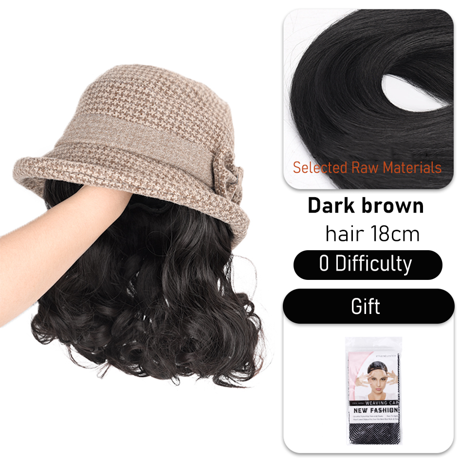 Synthetic 6inch plaid fisherman hat short curly hair wig brown princess curly roo cold warm horse roll Christmas: #99J
