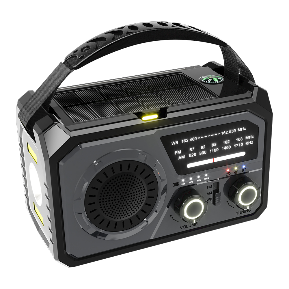 AM/FM/WB NOAA Emergency Weather Radio 16000mAh Bluetooth Speaker Hand Crank/Solar/Type-C Charging Survival Radio LED Flashlight: black