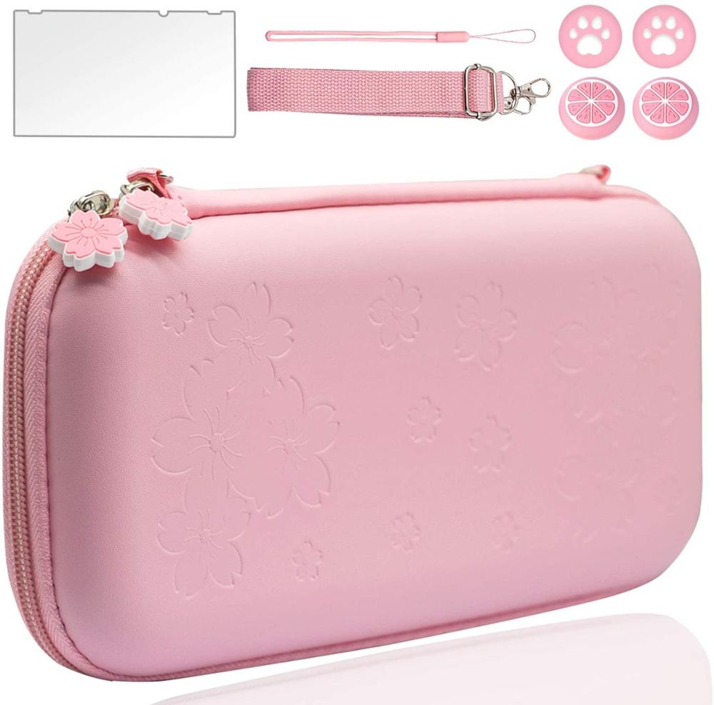 Pink Travel Carrying Case Kit for Nintendo Switch/Lite Accessories Hard Portable Protective Bundle Water-Proof Shell with Glass