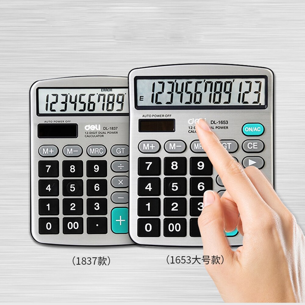 Deli Calculator 12 Digits Display Dual Power Supply Portable Desktop Calculator For Office School Business Accounting Tool Use