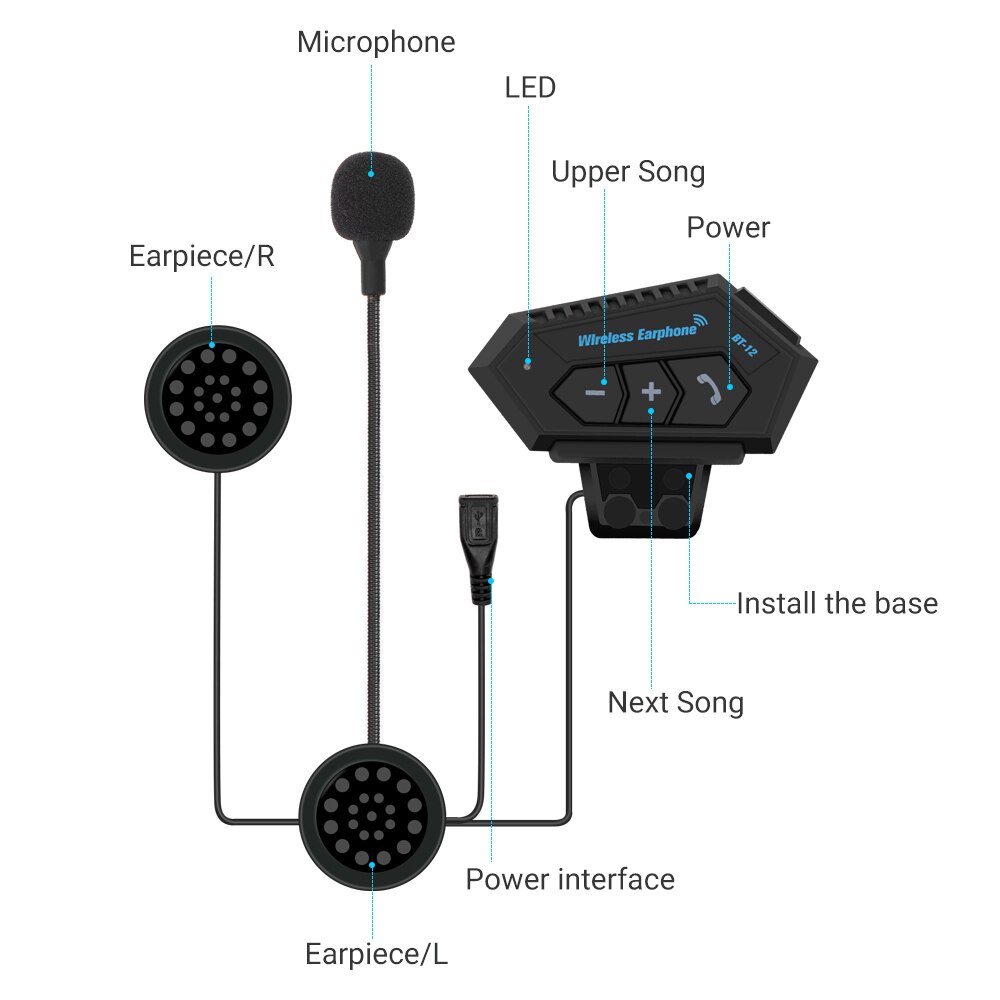 Herobiker motorcykel hjelm headset trådløs bluetooth hovedtelefon højttaler håndfri musik automatisk opkald svar håndfri bt -12