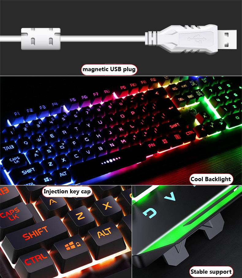 Herná klávesnica herná myš mechanický pocit rgb led podsvietené hráčske klávesnice usb drôtová klávesnica pre hry pc prenosný počítač