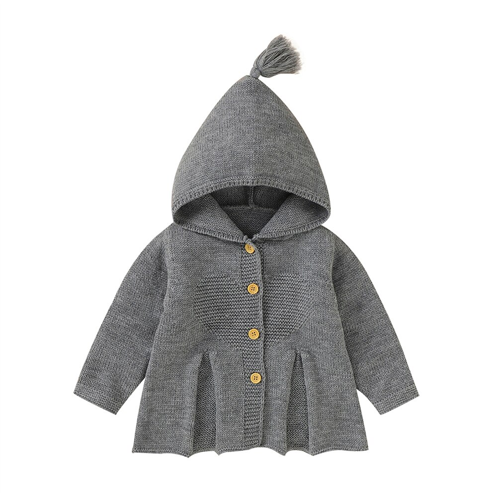 3-24M cappotto lavorato a maglia per neonato Unisex ragazzo ragazza tinta unita manica lunga con cappuccio top Casual primavera autunno abbigliamento: GRAY / 24M