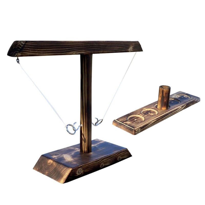 Ring Toss Spelletjes Voor Kinderen Volwassenen Houten Mini Ring Toss Spel Met Shot Ladder Bundel Toss Bumperkleven Game Set Voor 2 Haken: D