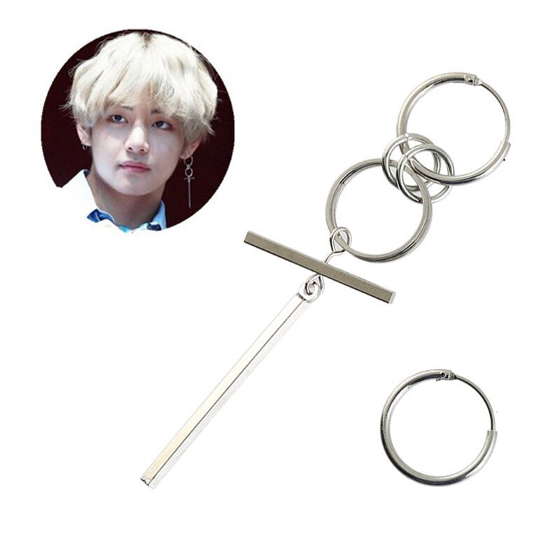 BTS garçons célébrité inspiré en alliage de métal boucles d'oreilles européen et américain populaire géométrique asymétrique cercle longue oreille goujon: Default Title