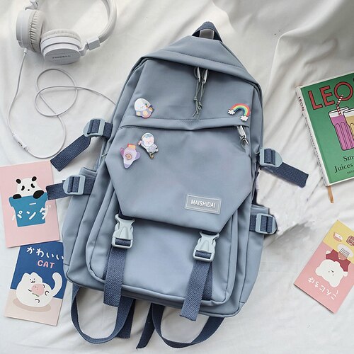 Grande Capacità Carino Zaino Donna 2020 Ins Schoolbag per Ragazzi Femminile Coreano Harajuku Studenti Delle Scuole Superiori Zaino Delle Signore Blu: blue without toy