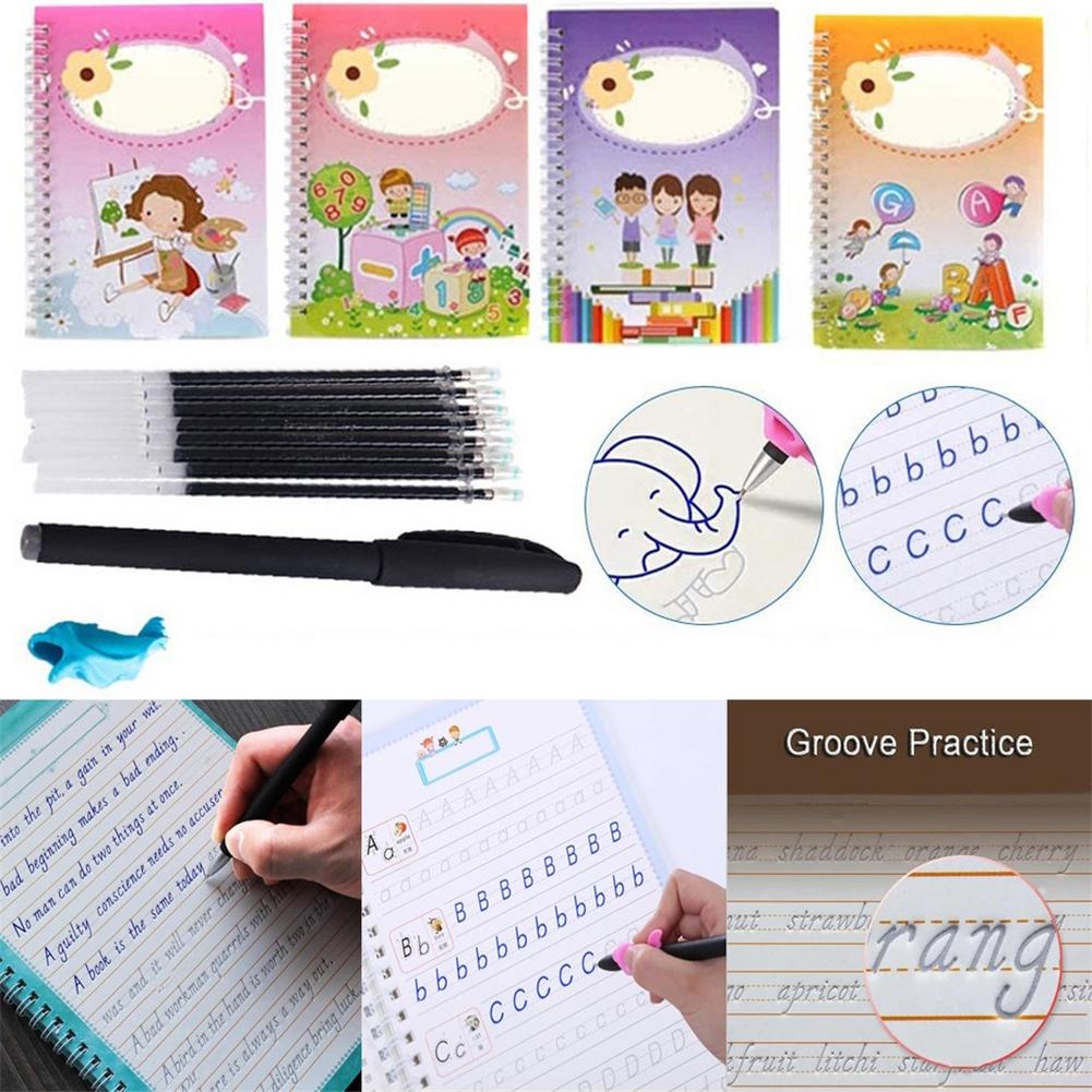 Practice Copybook Board 4 Handwriting Copybooks With 1 Disappearing Ink Pen For Kids Children Regular Script With Numbers