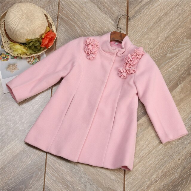 Abrigo cálido rosa para niñas, prendas de vestir, chaquetas para niños, abrigo informal de flores rojas, Otoño e Invierno: 6T