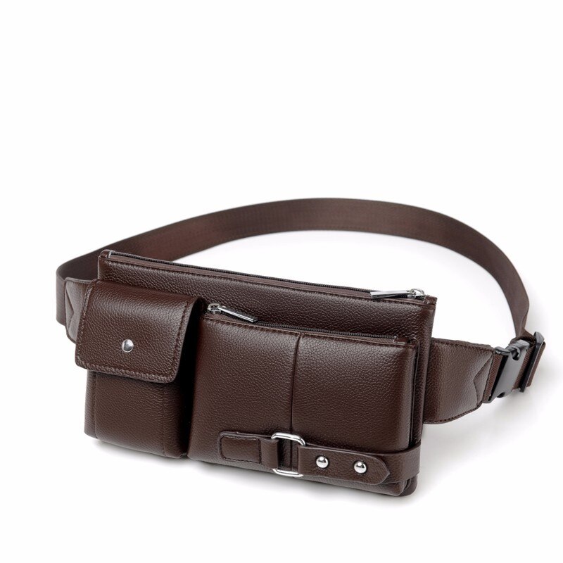 Qiuyin coréen Premium sac hommes/homme/Murse taille sac en cuir sac à main poitrine ceinture Bum sac Sport Pack pochette zippée sac à main de voyage: brown waist bag