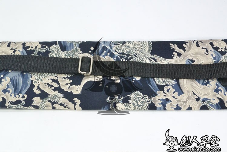 -ikendo.net - sg154 -  bomull yushuishenglong mönster shinai väska- för tre shinais med axelrem - bomull kendo shinai