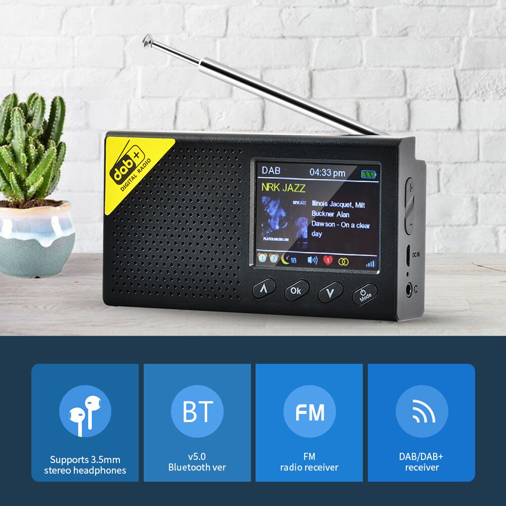 Portable Digital Radio Bluetooth 5.0 2.4 inch LCD Display DAB/FM Receiver Rechargeable Lightweight Home Radio