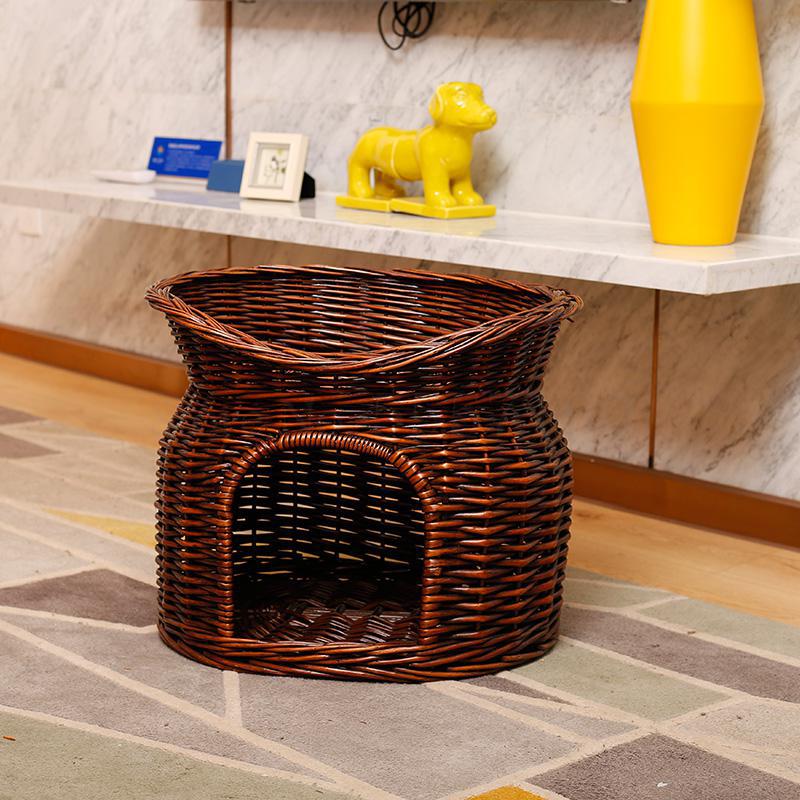 Nido de gato de verano de ratán, casa de gato universal para las cuatro estaciones, casa de campo, jaula de gato de doble capa, suministros de gatos extraíbles, nido de perro: 60x45x48cm  9