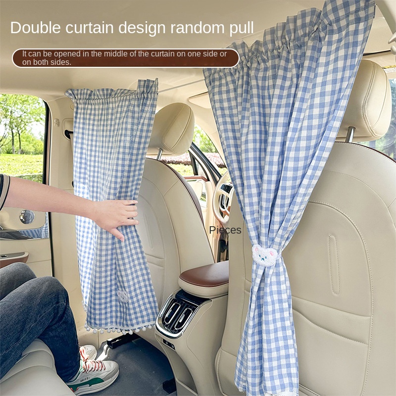 Plaid Bear car partition curtain Retractable sunscreen heat insulation car shade hanging in-car privacy curtain