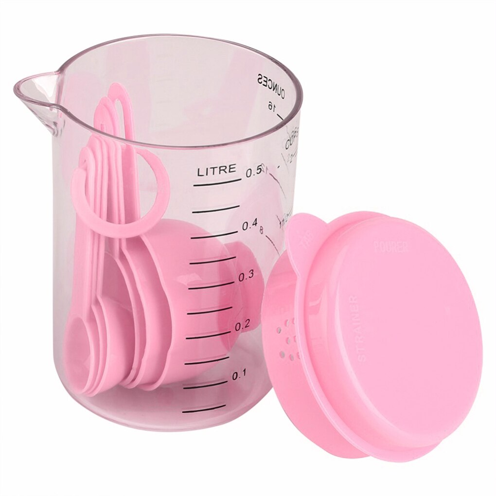 7 outils de mesure de cuisine, ensemble de cuillères à mesurer en plastique bleu rose, cuillères graduées pour la cuisson du café: Pink