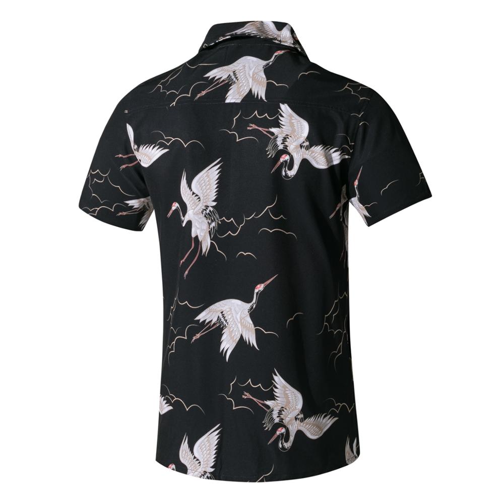 Sorte mænds bluse skjorter kortærmet strandtøj sommer hawaiisk herretøj vintage mænds skjorter top streetwear sommer