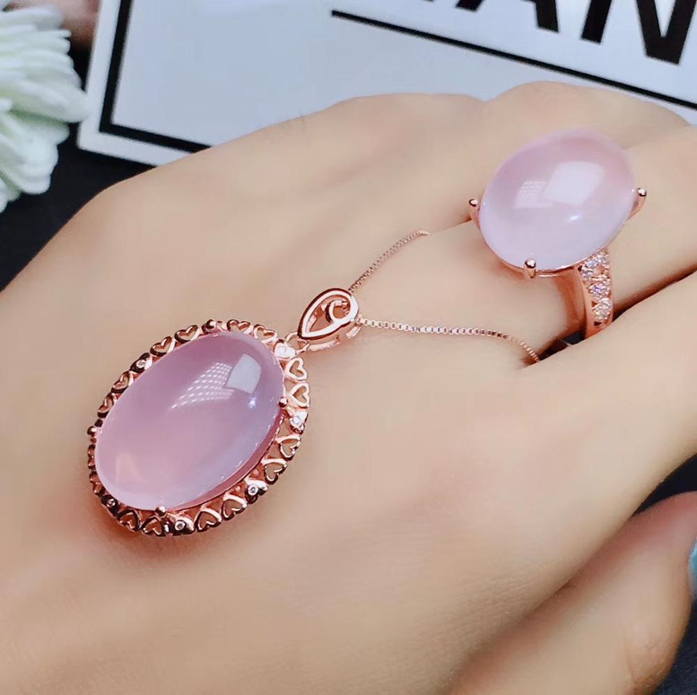 KJJEAXCMY Gioielleria Raffinata 925 sterlina argento intarsiato naturale Quarzo rosa Femminile impostato anello ciondolo popolare supporto di Rilevamento: Default Title