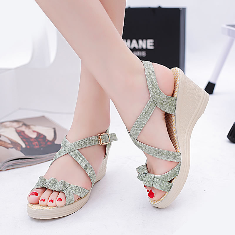 Peep Toe Cross-Strap Med Front Rear Strap Platform Wedges Women Sandals Solid Women Shoes Wedges Buckle Strap Sandals