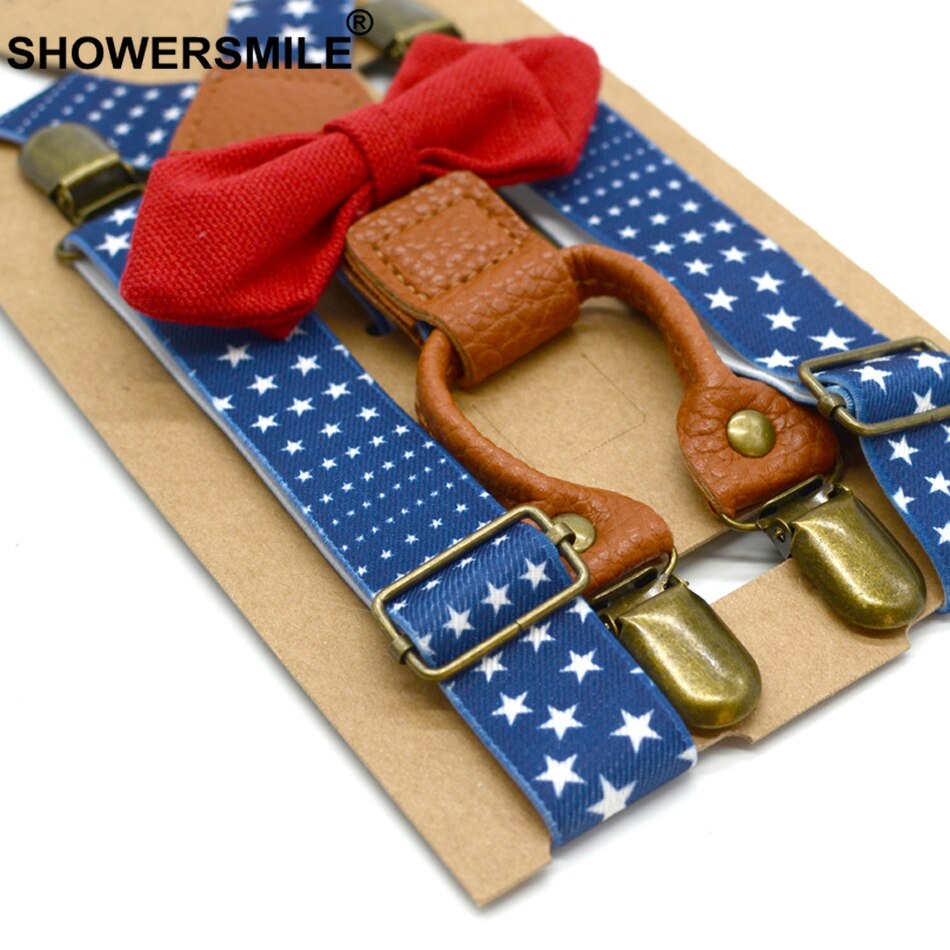 Showersmile butterfly seler drenge elastiske seler 4 klips børn y ryg stjerner mønster blå fest børnebukserrem